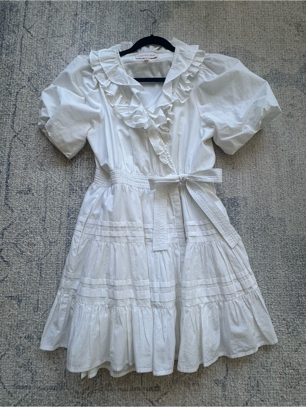 Love the Label Classic White Ruffle Cotton Dress with Tie Waist